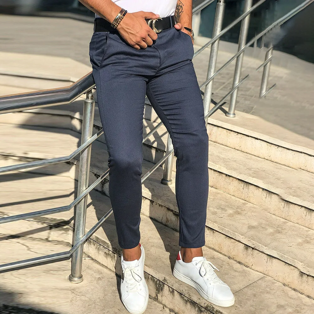 

Fashion Mens Slim Fit Trousers Plain Casual Pants Skinny Bottoms New Plus Size Men Tracksuit Skinny Joggers Sweatpants Zipper OL