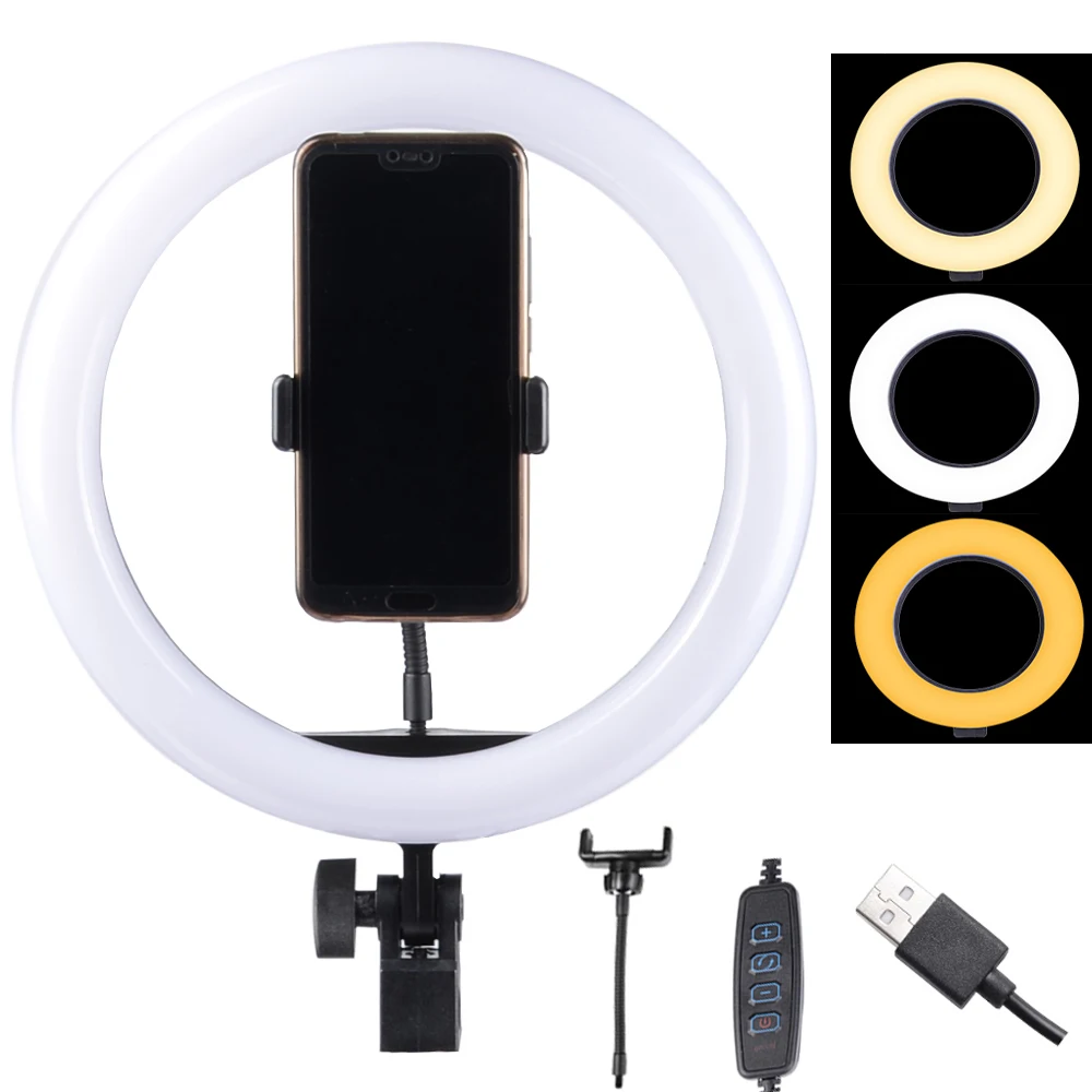

Dimmable 26cm 10'' LED SMD Ring Light 3200-5500K Photography LED Lighting With Cradle Head&Phone Holder For Makeup Video