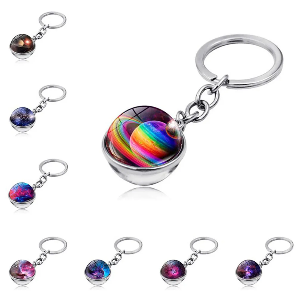 

Univers Planet Keychain Galaxy Nebula Space Glass Cabochon Key Chain Glass Ball Keyring Solar System Jewelry For Men For Women