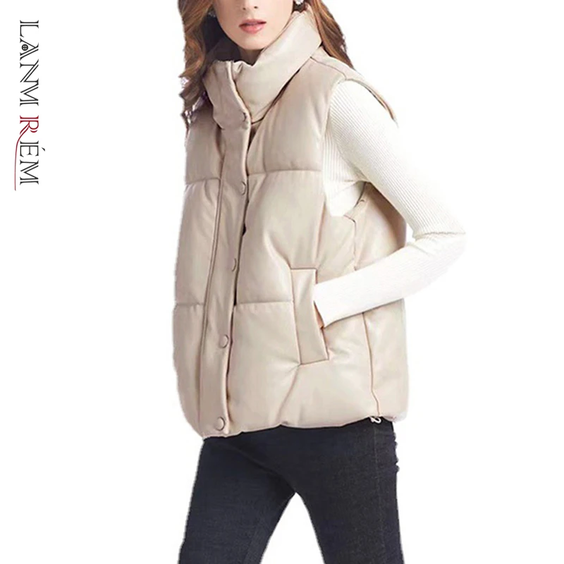 

LANMREM 2021 осенне-зимний новый хлопковый жилет из искусственной кожи Женский однотонный топ на молнии с воротником-стойкой Женская мода 2W1402