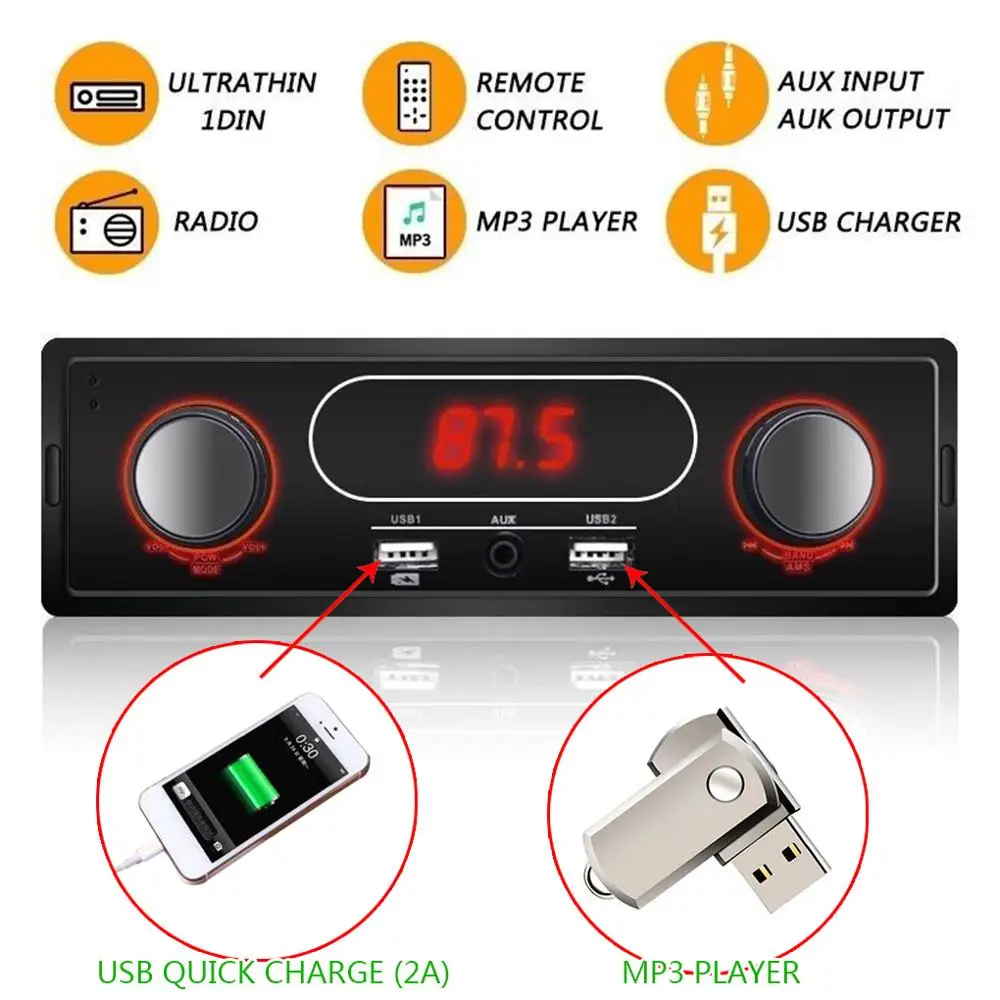 Bluetooth MP3-плеер, автомобильный аудио радиомодуль с FM-радио, вспомогательный USB-порт для зарядки, пульт дистанционного управления, инфракрасны... от AliExpress RU&CIS NEW