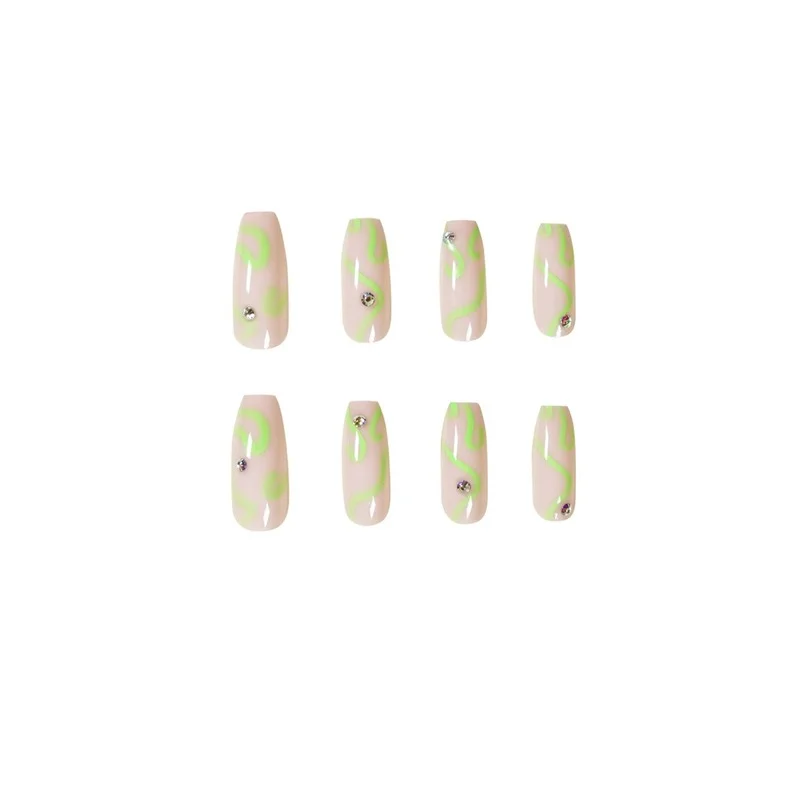 

2021 ins latest grass green wave line feeling wear manicure finished False Nail Manicure patch nails accessories fake nails