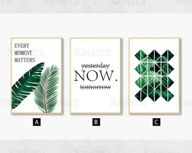 

Modern Canvas Painting Green Plant Geometry Palm Leaf Wall Art Poster and Print Minimalism NOW Time Quote Picture Home Decor