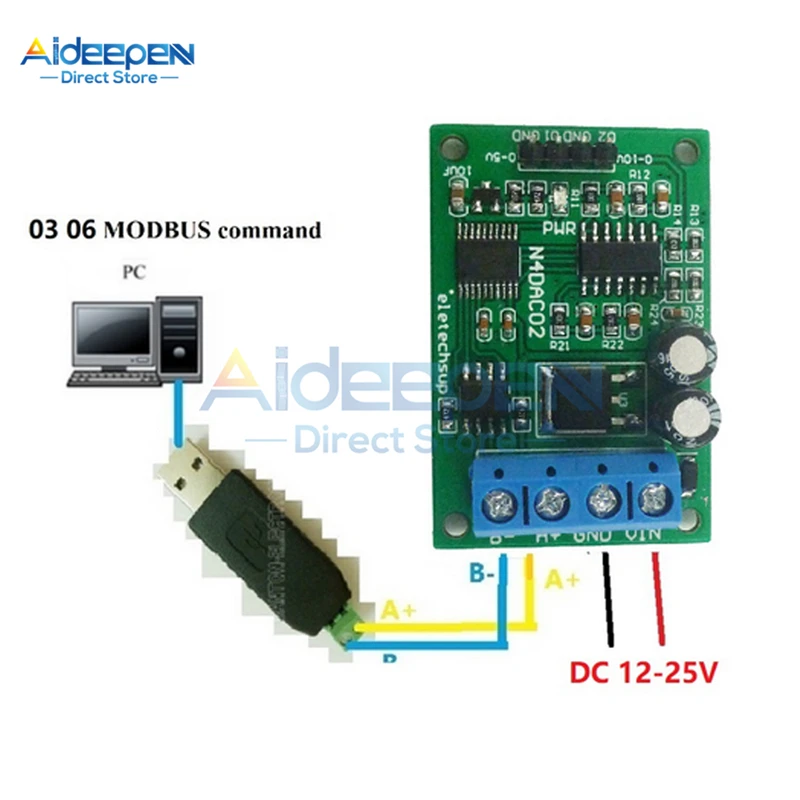 Аналоговый преобразователь DAC to напряжение DC 12 В 2 канала Φ 0-5 в 0-10 PWM RS485 Modbus RTU Board |
