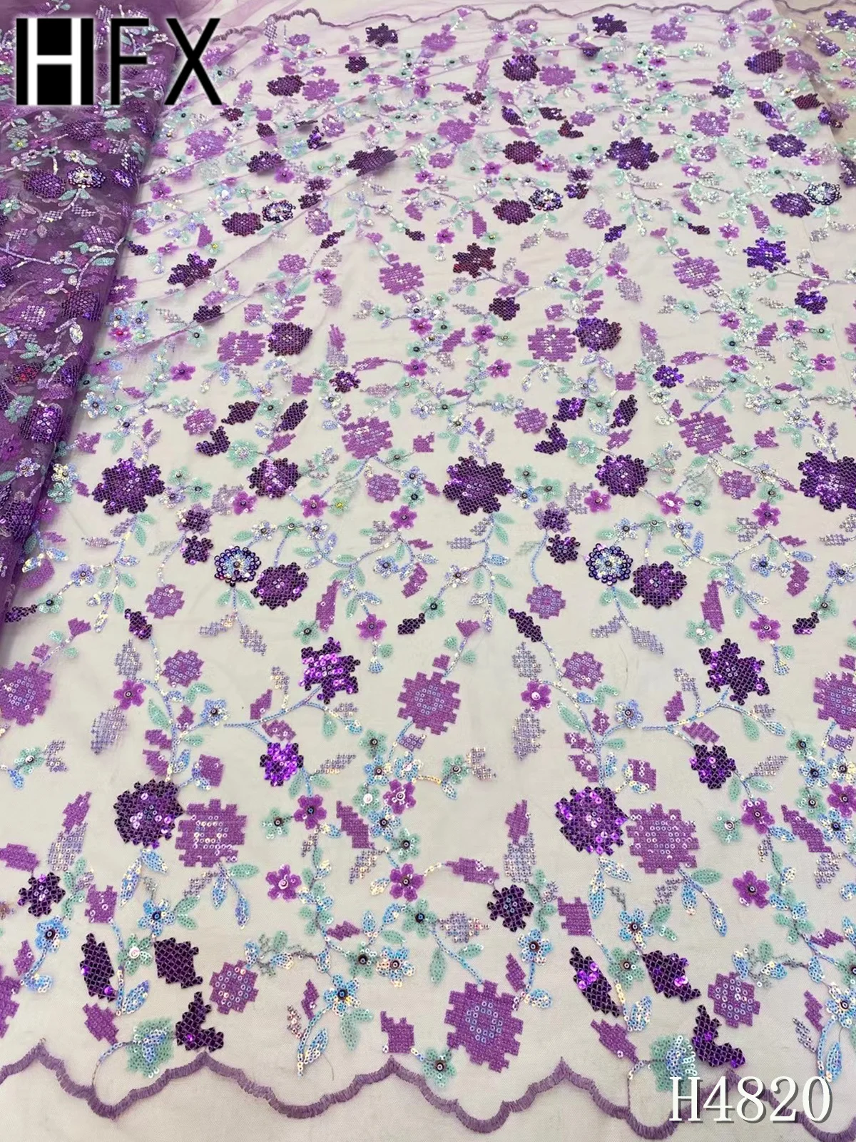 

HFX Sky Blue Nigerian Lace Fabric 2021 High Quality Sequins French Net Lace Embroidery Fabric African Tulle Lace Fabric F4820