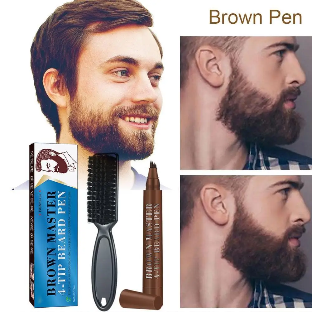 

New Hot Sale Beard Pen With Brush Waterproof Beard Filler Pencil Four-prong Coverage Enhancer For Man Beard Care Tools