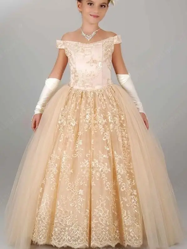 

Бальное платье цвета шампанского для девочек, Пышное Платье для первого причастия, Тюлевое платье для принцессы, 2019
