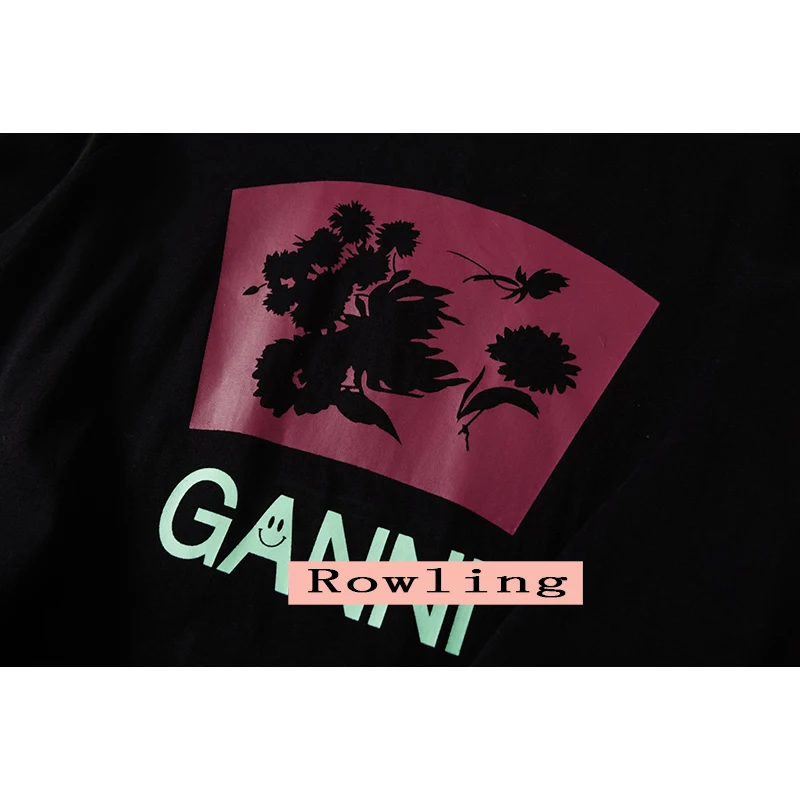 

Rowling Flowers Letter Graphic T-Shirts Woman Summer O Neck Short Sleeve Cotton Tee Shirts Femme Casual Good Quality Tops 2021