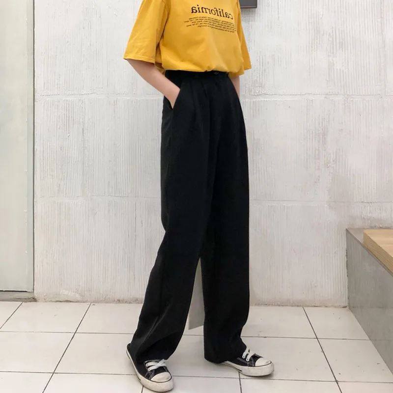 Брюки женские с завышенной талией однотонные свободные утепленные штаны