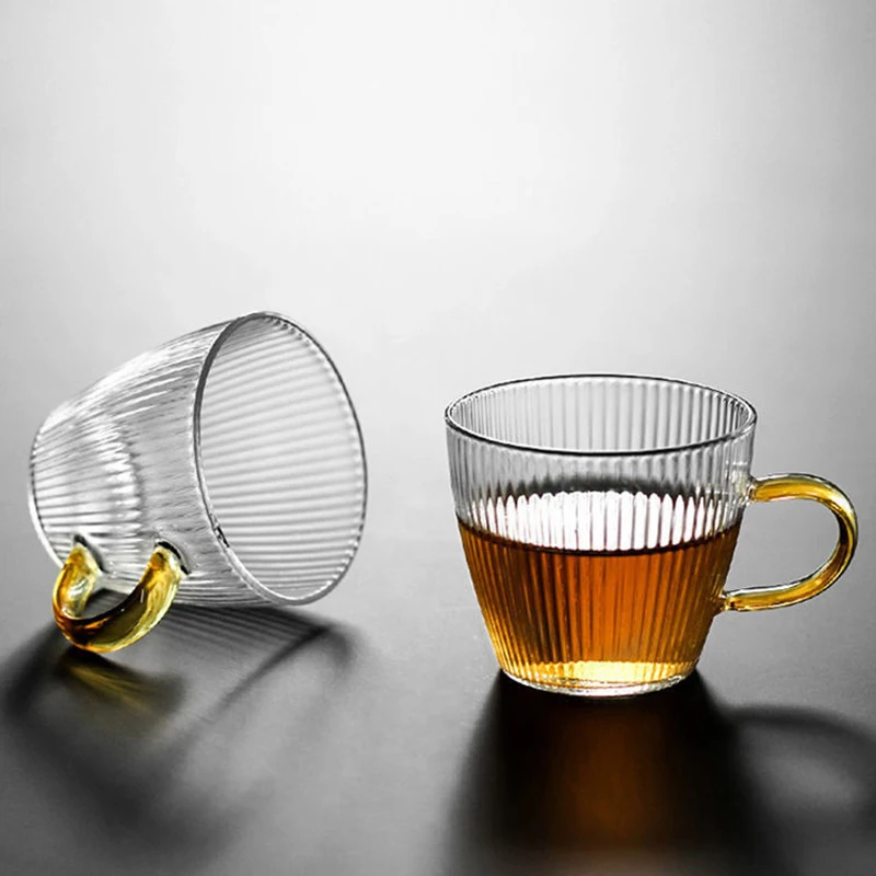 

1PC Milk Glass Tea Cup Transparent Wine Glass Japanese Vertical Pattern Cup Female Drinking Cup Home Small Coffee Drinking Cup