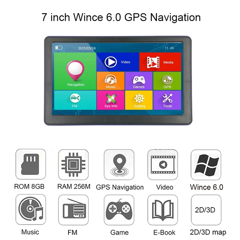 7 дюймовый грузовик DDR 256 м 8 ГБ 800*480 MTK с операционной системой windows ce 6 0 GPS навигации