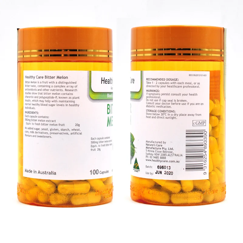

Australia Healthy Care Bitter Melon 100Capsules Health Supplements Fruit antioxidants Maintain Normal Healthy Blood Sugar Levels