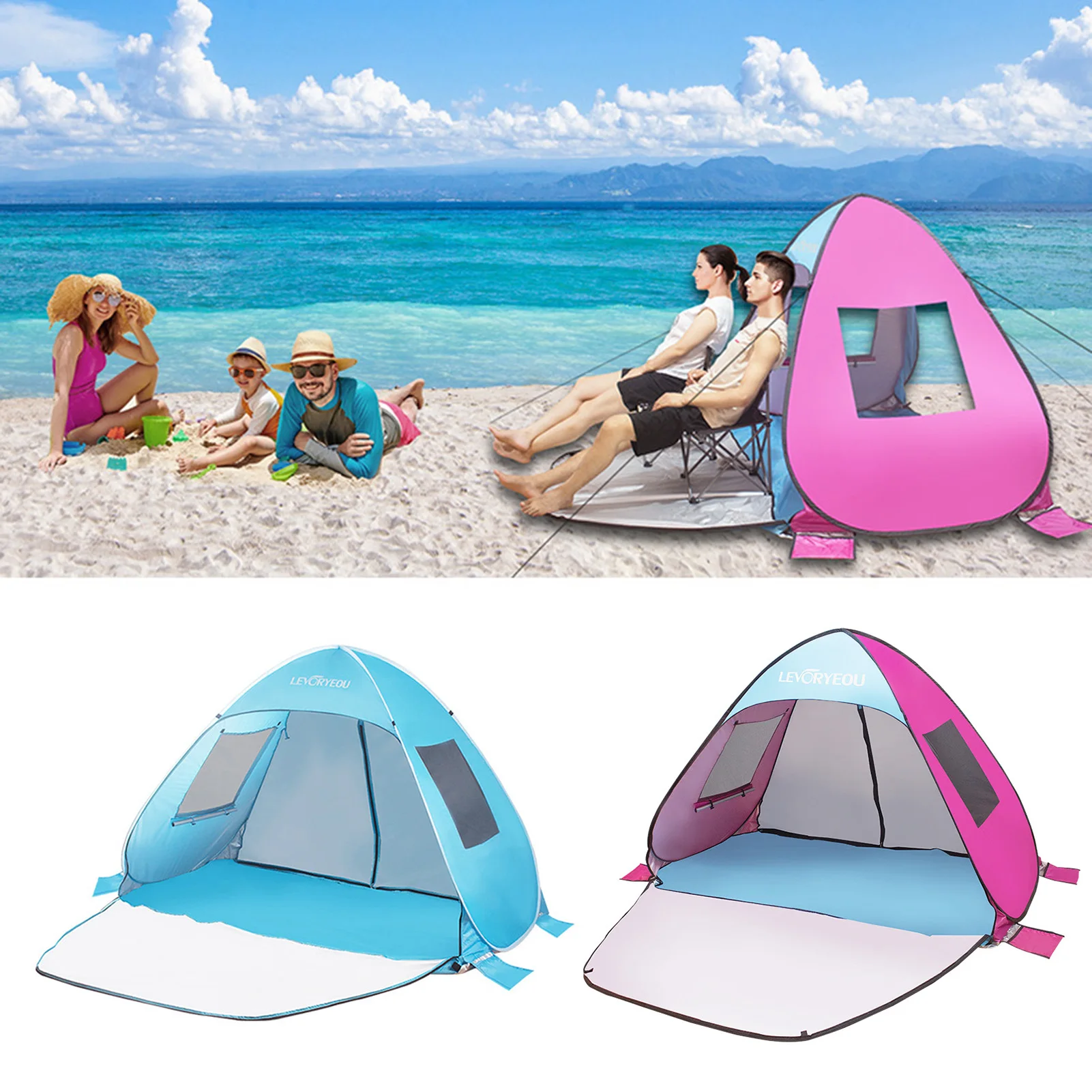 

Lightweight Beach Tent Awning Automatic Instant Pop Up Tent Sun Shelter Easy Setup Outdoor UV Protection Camping Travel Tent