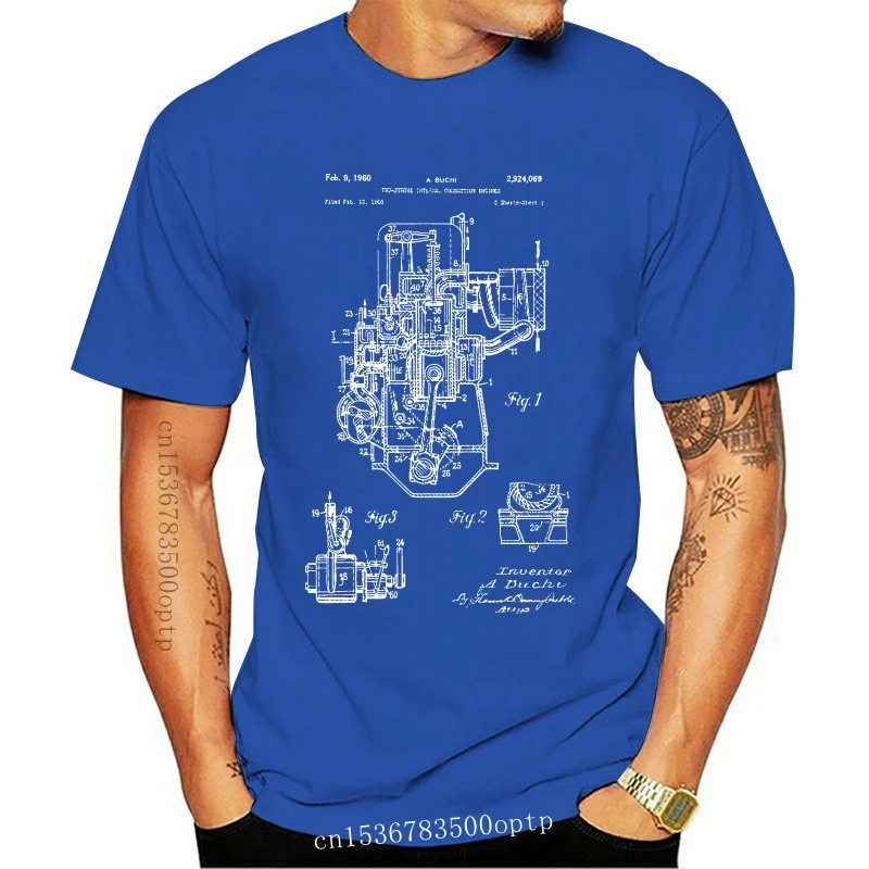 

New T Shirts Fashion 2021 Buchi Two Stroke Engine T-Shirt Car T-shirt Car Engine Engine Design Patent Gift Crew Neck Men