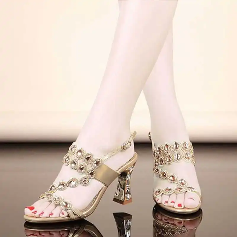 

Rhinestone sandals women summer 2021 new summer high heels fashion crystal stiletto leather women's sandalsopen toeshoessandals