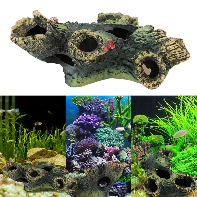 New Aquarium Decoration Artificial Wood Fish Tank Decorative Trunk Driftwood Resin Cave Shelter Ornaments For Shrimp 12cm |
