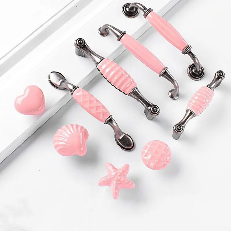 

European Pastoral Cartoon Children's Room Cute Heart-shaped Color Ceramic Handle Pink Shell Handle Cabinet Door Handle