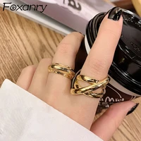 foxanry minimalist 925 stamp finger rings france gold plated line cross geometric vintage elegant bride jewelry gifts