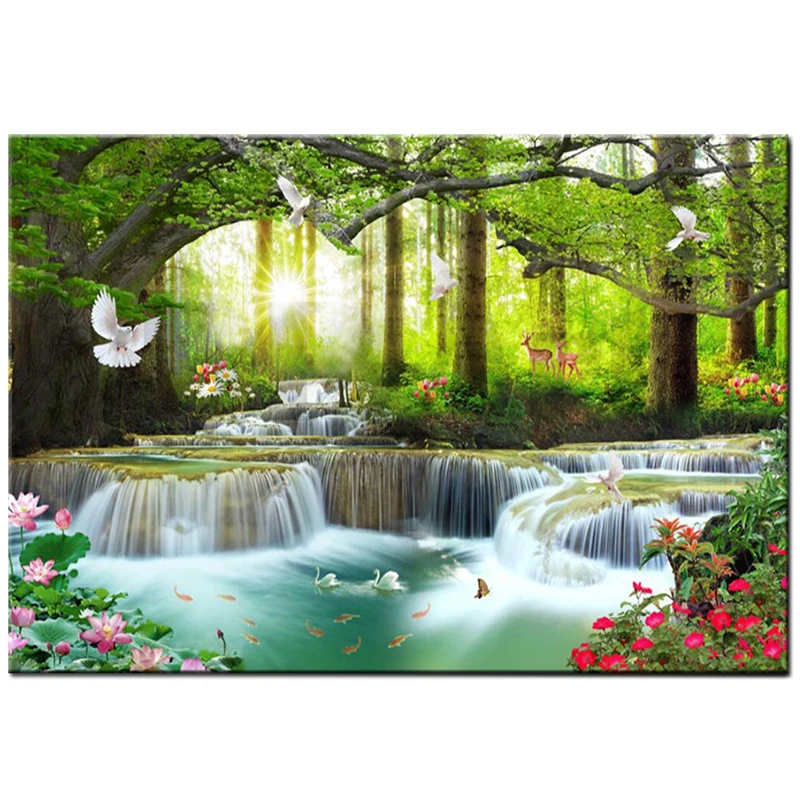 

Полный Круглый Diy алмазная живопись Стразы наборы крестиков свежий водопад Пейзаж Вышивка наклейки на стену MosaicZP-3874