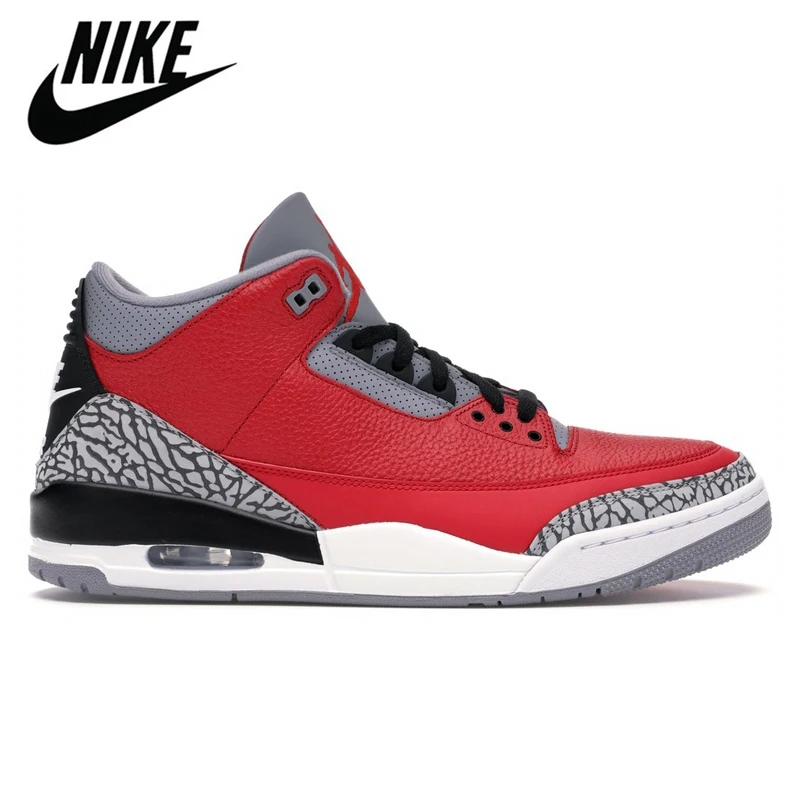 

Authentic Air Jordan Retro 3 Free Throw Line UNC Red Cement Men Sport Basketball Sneakers Breathable Shoes