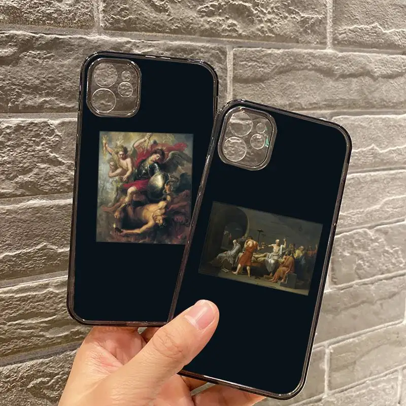 

New Mona Lisa painting Phone Case For iPhone 7 8 11 12 X XS XR MINI Pro Max Plus Retro Black Grey clear transparent