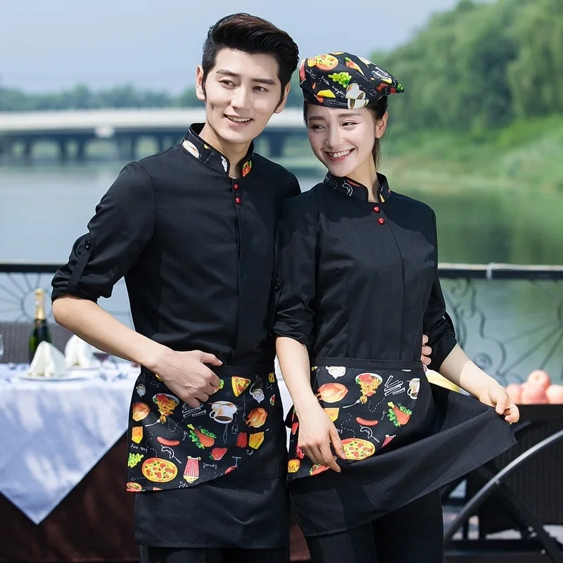 

Fall Waiter Workwear Hotel Catering Coffee Shop Hot Pot Shop Coffee Staff Uniform Long Sleeve Shirt Workwear