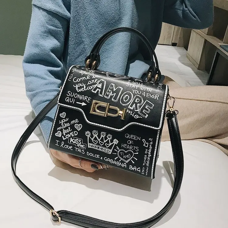 

Fashion Graffiti Women Handbags PU Leather Small Flap Bag Luxury Crossbody Bags for Women Clutch Purse 2020 New Shoulder Bags