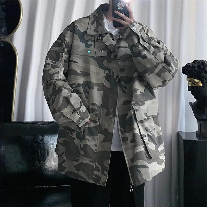 

2021 Spring Autumn Harajuku Loose Multi-pocket Work Jacket Men's Hip Hop Camouflage Jacket Man Casual Coat w1951