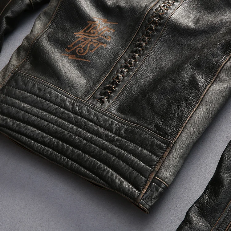 

New AVIREXFLY 2021 Men's Black Leather Motorcycle Jacket Man Stand Collar Genuine Short Slim Fit Male Winter Biker Coats