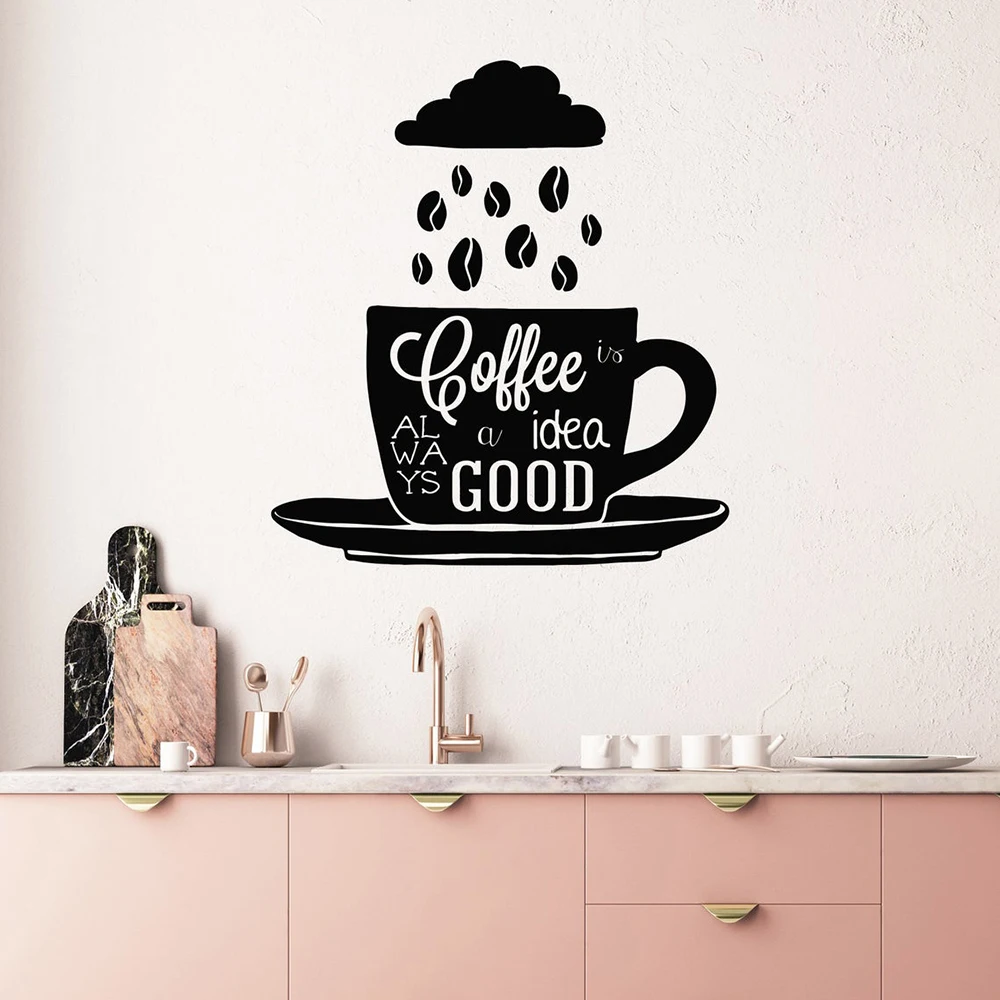 

Coffee Quote Wall Decal Beans Cup Saying Kitchen Wall Stickers Vinyl Mural for Cafe restaurant Decoration Decoration Decal C434