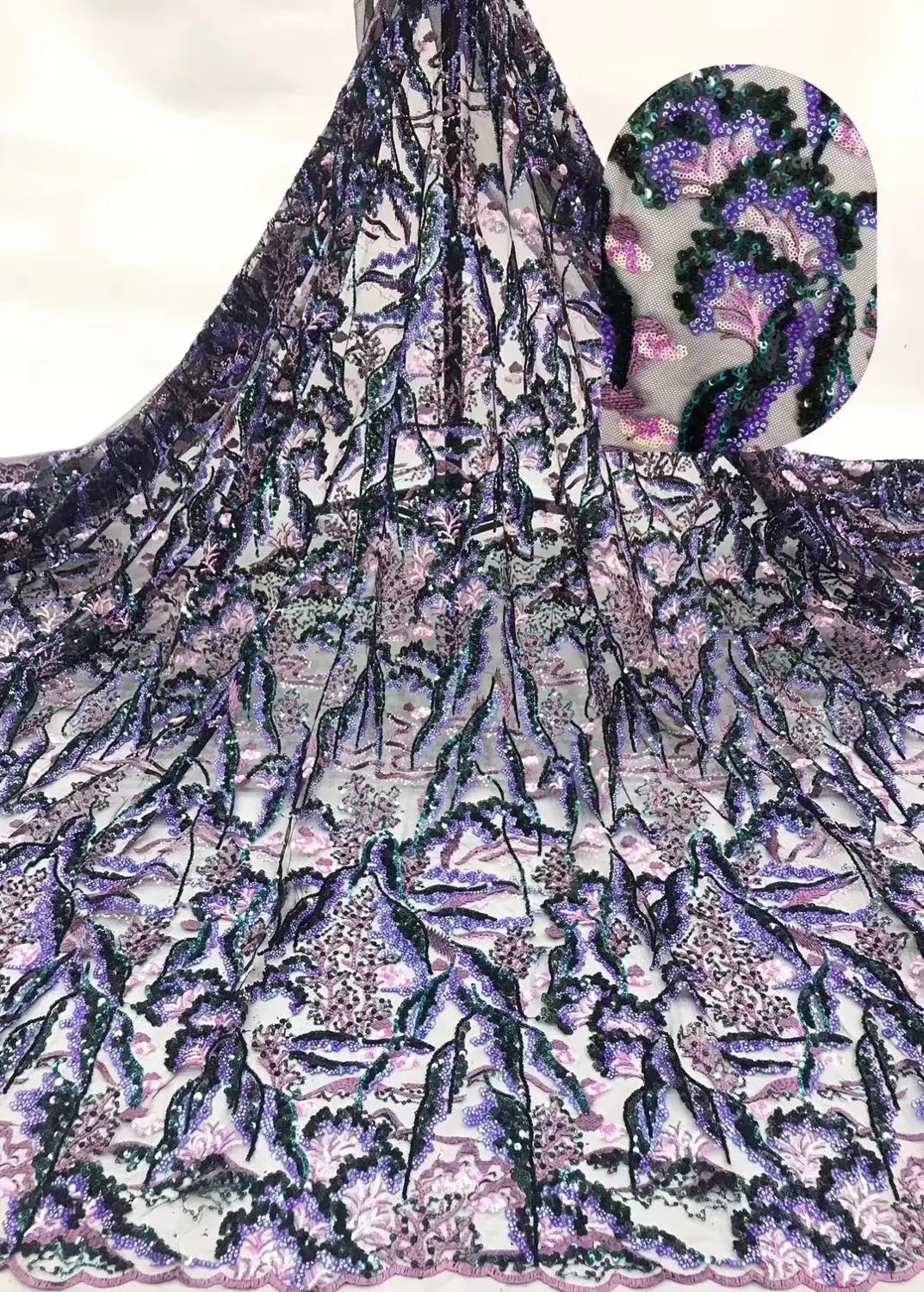 

beautiful french lace with sequins net tulle lace fabric good quality african sequins mesh lace for dress DPNO221