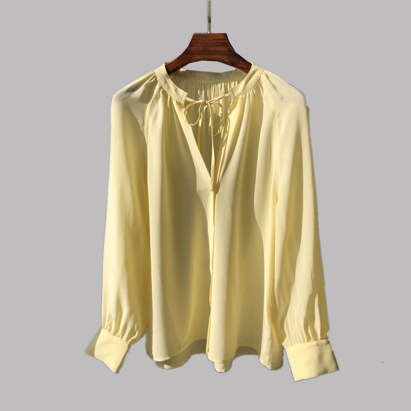 

100% Silk Shirts Brand Fashion Women High Luxury Spring Autumn Vintage Elegant Cute Long-Sleeved Silk Shirt Blouse