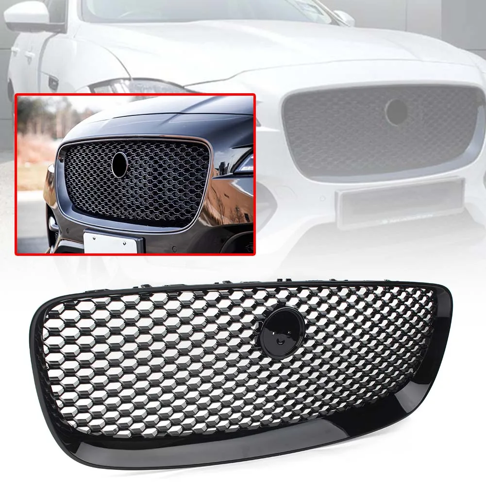 For Jaguar F Pace Front Grille Upper Radiator Hood Mesh Grill F-Pace X761 2016 2017 2018 2019 ABS Gloss Black Car Accessories
