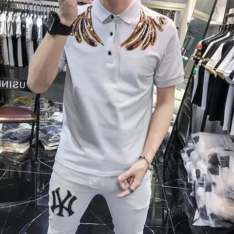 

W2103 hot drill short sleeve t-shirt men's fashion half sleeve 2021 summer men's Polo