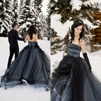 black white gothic wedding dresses 2020 strapless ruffless skirt princess bridal gowns wedding vestido de noiva