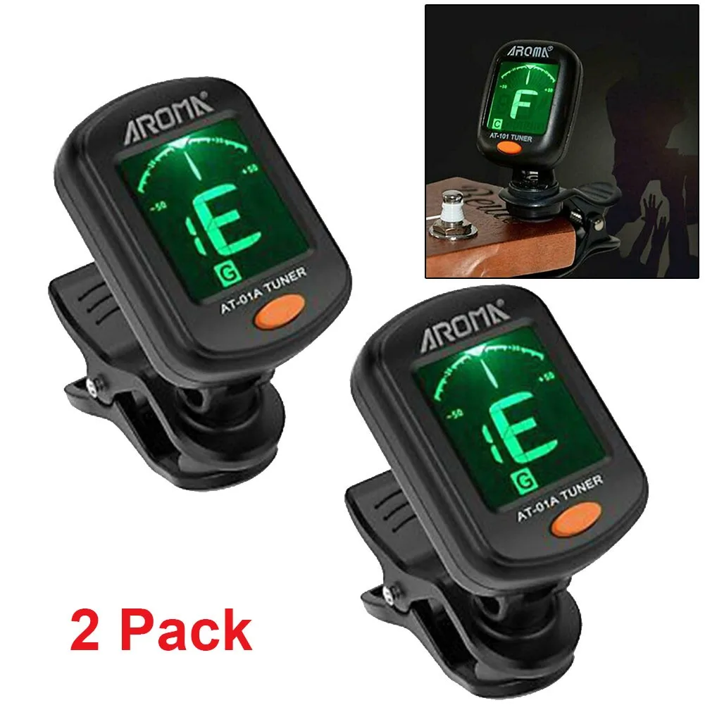 AROMA AT-01A Guitar Tuner Rotatable Clip-on Tuner LCD DIGITAL Clip On Electric Tuner Bass Guitar Ukulele Violin Cello Accessory