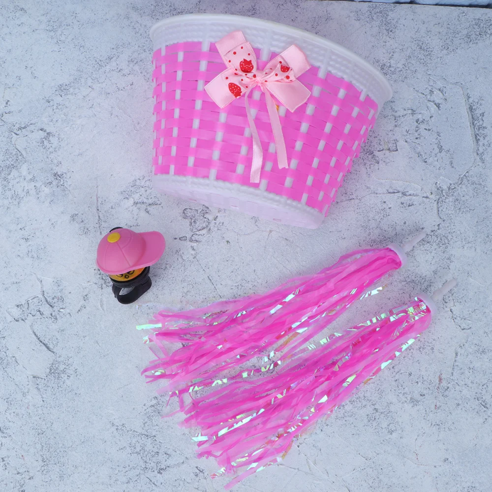 

4PCS Children Bike Handlebar Weave Basket Bell Set Grips Tassels Scooter Ribbons Streamers Bike Accessories