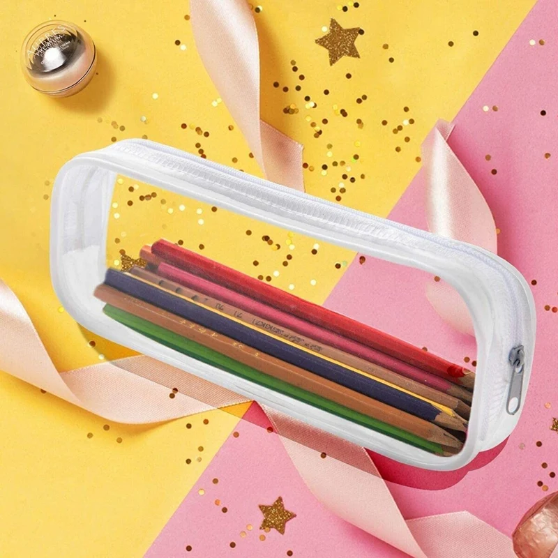 8 Pieces Clear PVC Pen Pencil Case with Zipper Portable Transparent Bag Makeup Pouch | Канцтовары для офиса и дома