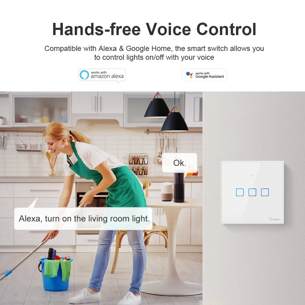 Умный выключатель SONOFF T2 UK T3 настенный стеклянный сенсорный с поддержкой Wi Fi