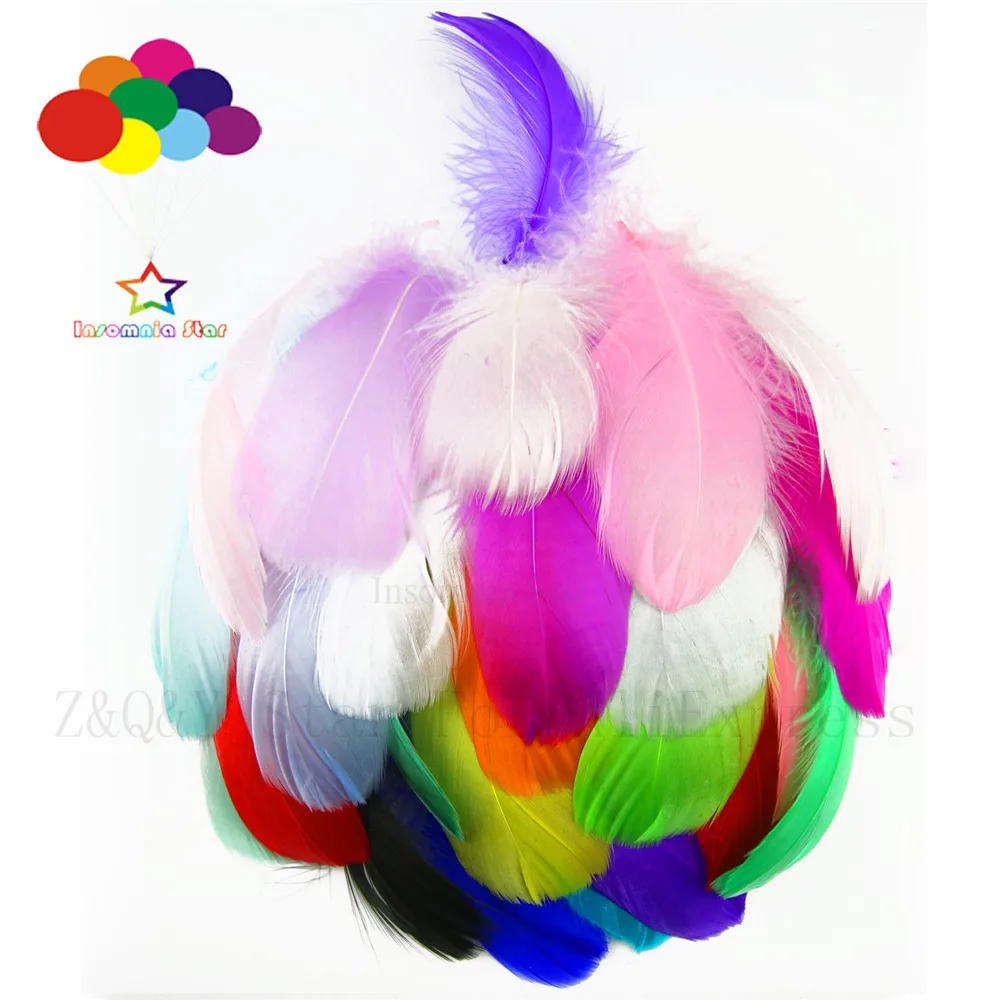 

50-100 natural goose feathers floating 5-12CM (2-4 inches) dyeing conventional mixed color DIY craft jewelry clothing feathers