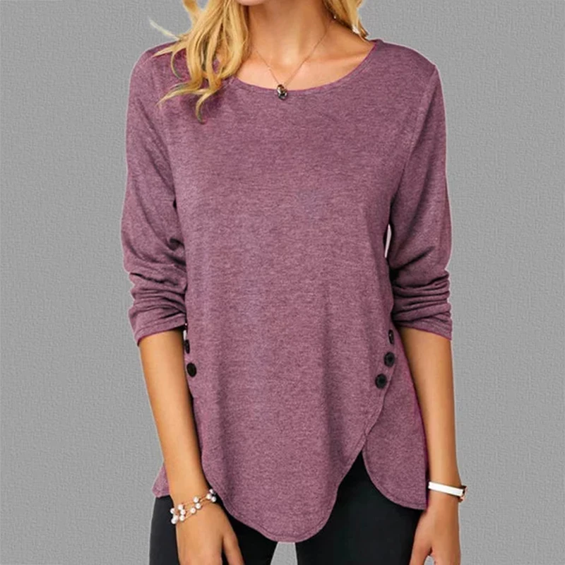 

Женская футболка с длинным рукавом, круглым вырезом и асимметричным подолом