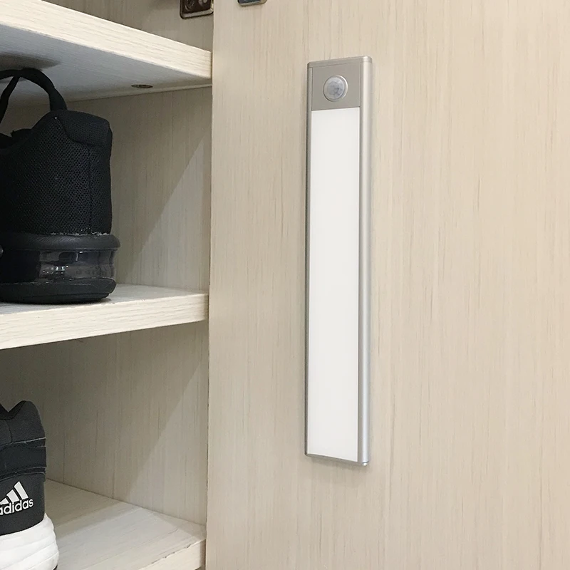 Ультра-тонкий 23/40/60 см движения PIR Сенсор светодиодная подсветка под шкаф USB Перезаряжаемые шкаф настенный светильник шкаф ночной Светильник