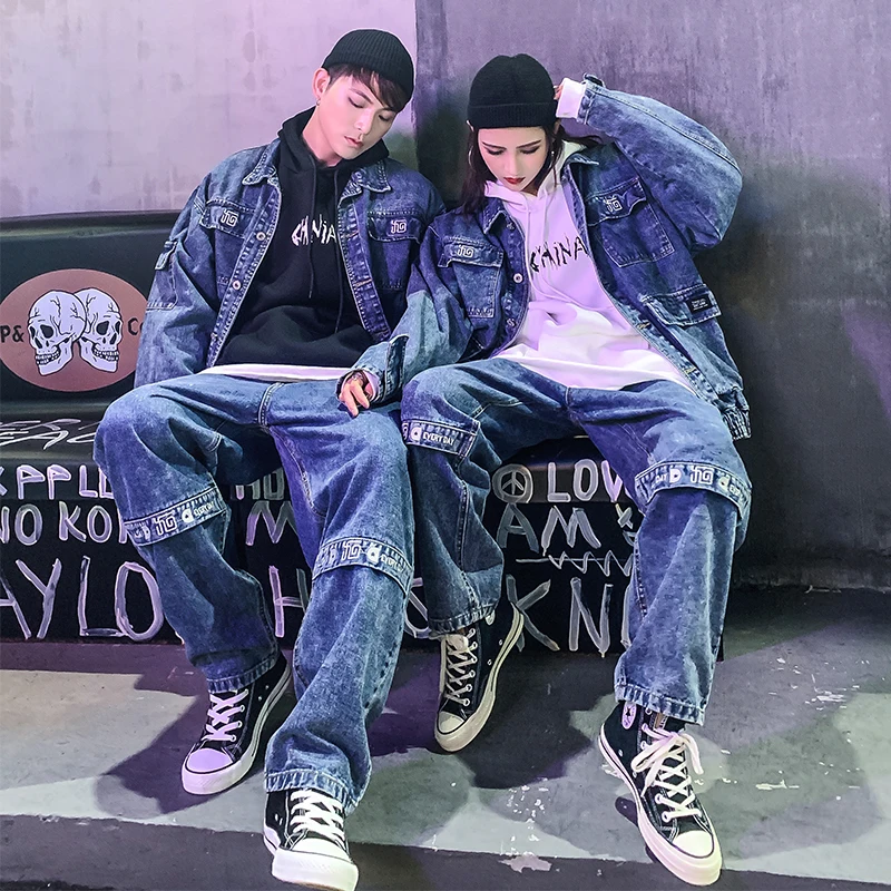 

Новый осенний джинсовый костюм для пары, мужской пиджак, костюм из двух предметов, куртка, мужской осенний костюм в стиле хип-хоп