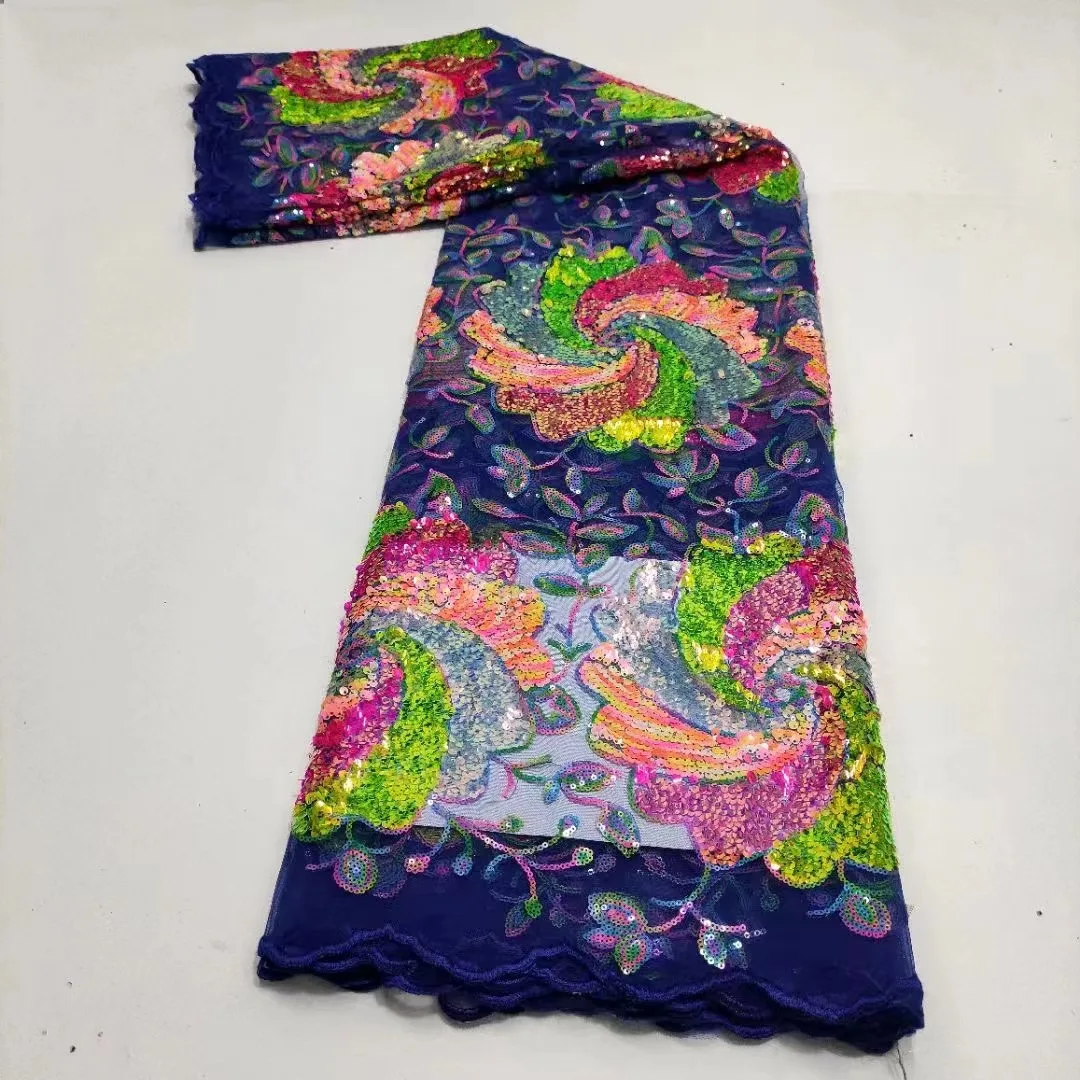 

African Tissue Lace Fabric Sequins 5 Yards Nigerian French Net Dry Lace Fabric With Sequins For Wedding Party Dres