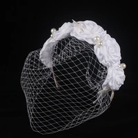large flower satin rose flower face veil hairbands women beautiful party hair wear wedding hair accessories