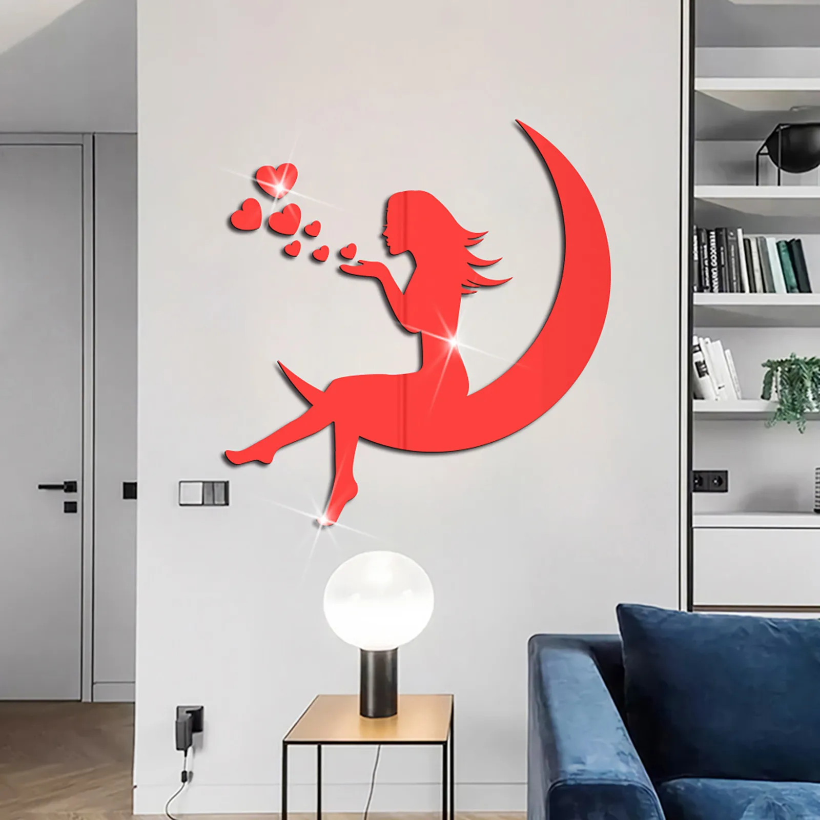 Girls Moon 3D Mirror Stickers Acrylic Waterproof Self-adhesive Wall Paper DIY Kids Living Room Home Decoration | Дом и сад