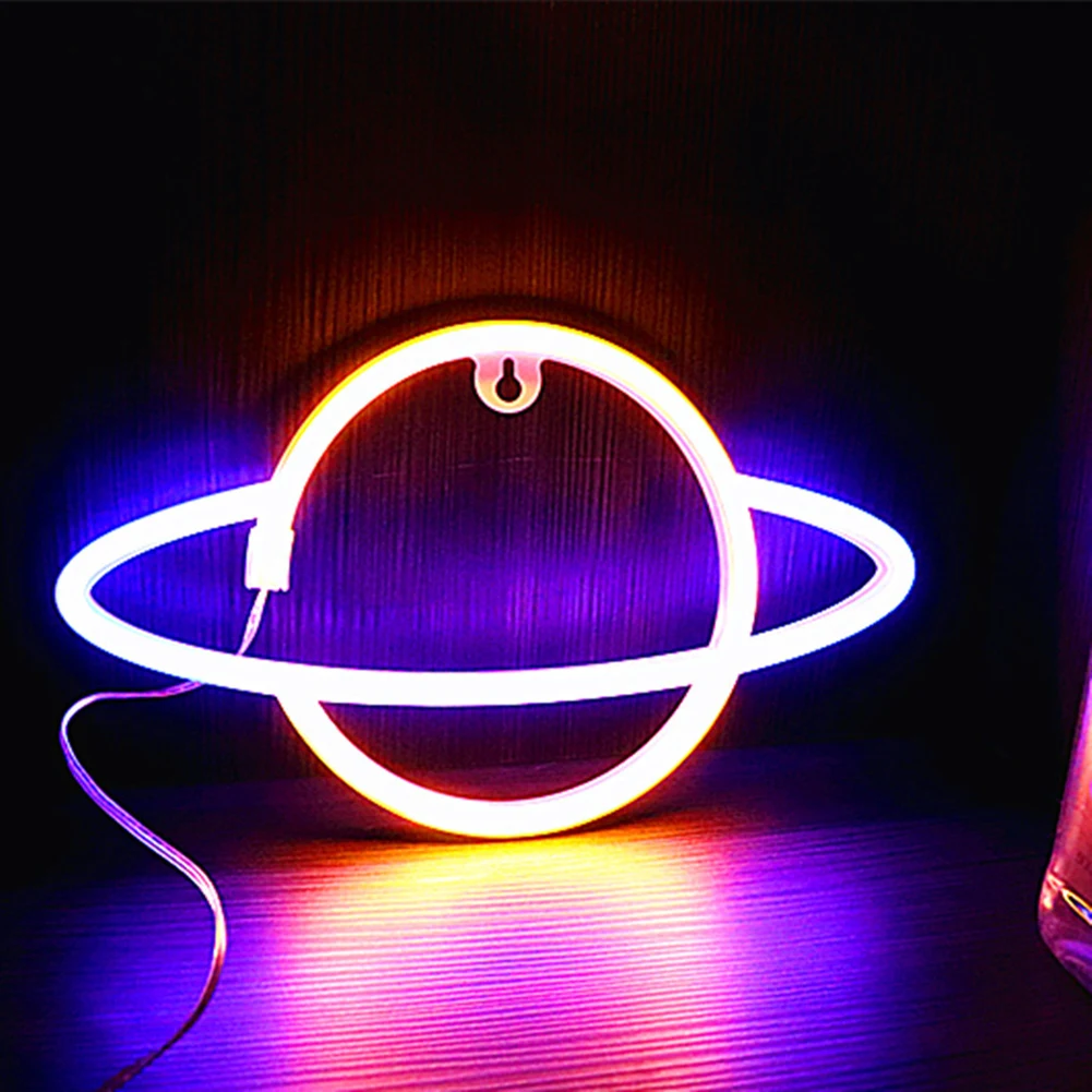 

LED Neon Lamp Elliptical Planet Neon Sign Neon Lamp USB Battery Powered Home Decorative Wall Light Party Room Bar Lighting Decor