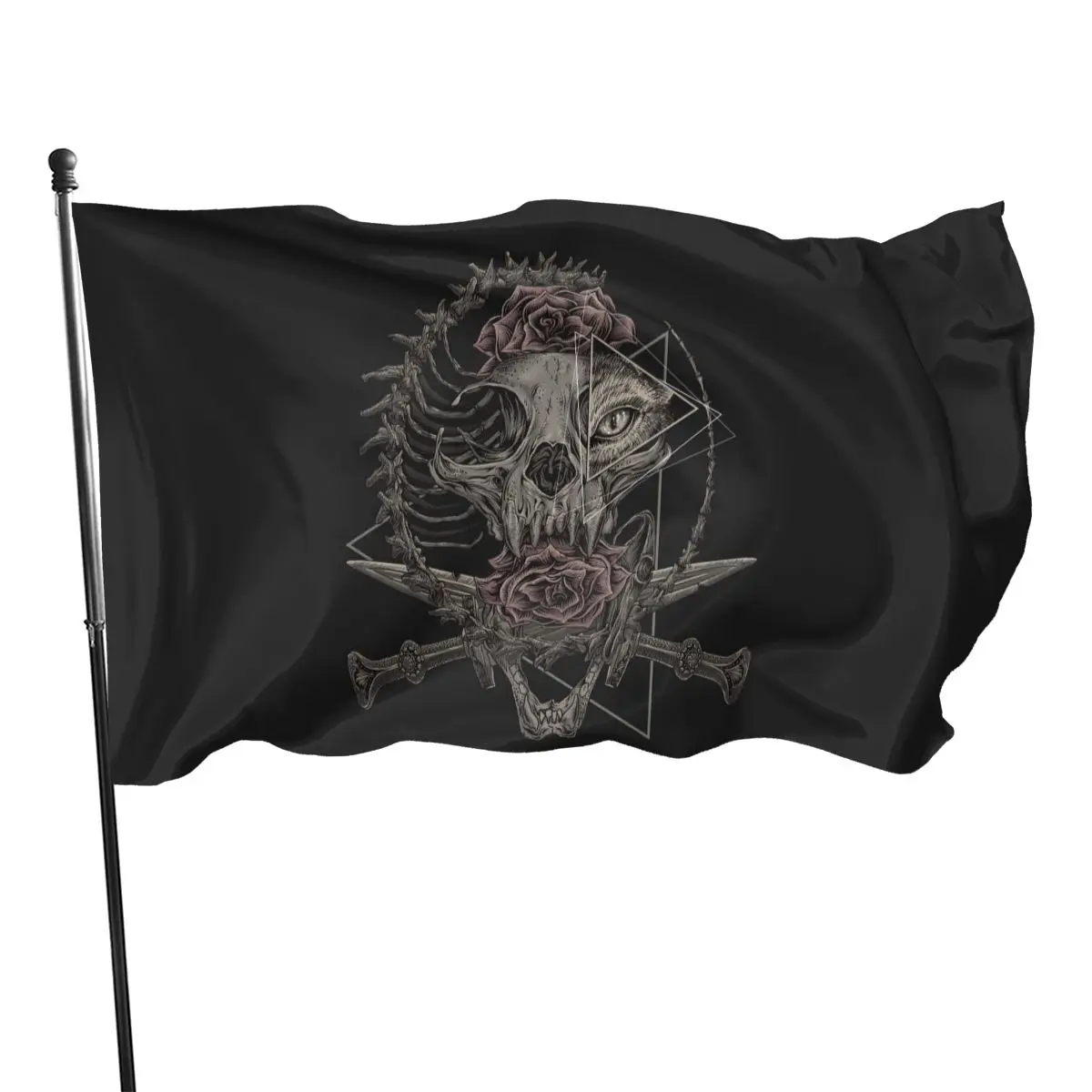 

Pirate Cat Skull and Crossbone Flag 35 Feet Single Traveling Vivid and Fade Funny Polyester Banner 90x150cm