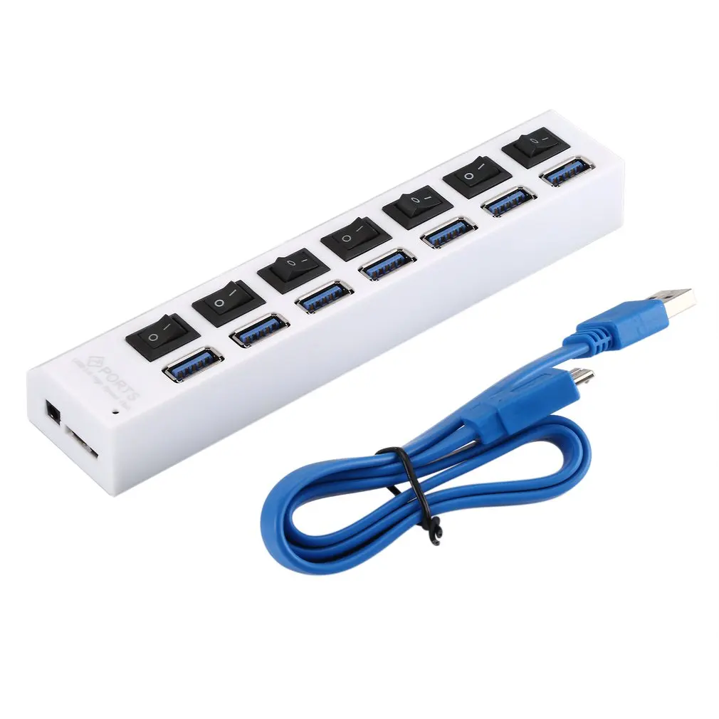 7-Порты и разъёмы USB 3,0 концентратор сплиттер с переключатель высокого Скорость 5 Гбит/с usb-хаб мульти разделители USB Поддержка 1 ТБ HDD для ПК