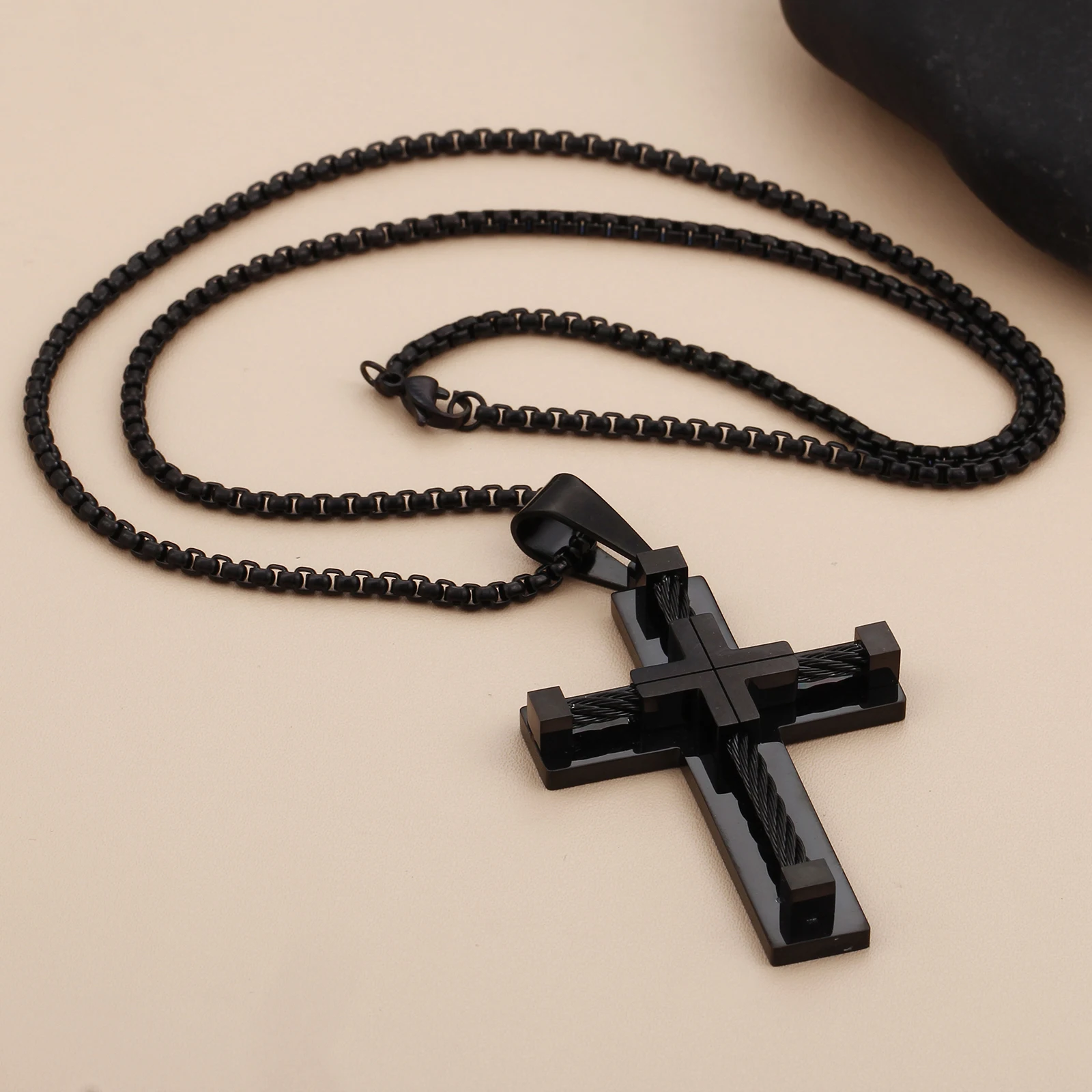 Мужское ожерелье с подвеской в виде креста из нержавеющей стали|cross pendant necklace|fashion